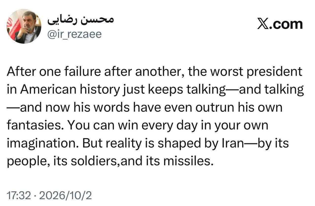 دبیر شورای عالی امنیت ملی: واقعیت را ایران رقم می‌زند نه تخیلات بدترین رییس جمهور تاریخ آمریکا